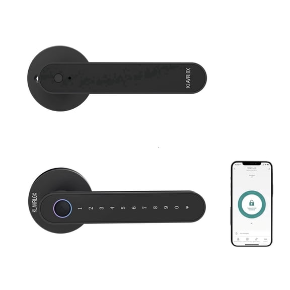 KLAVRLOX Keyless Entry Smart Door Lock with Fingerprint Access, Electronic Deadbolt & Handle Set, Matte Black