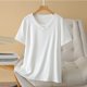 thumbnail image 1 of Fiudx Ofertas Flash Del Día Camiseta Holgada de Color Sólido de Talla Grande de Verano para Mujer, Blusas de Manga Corta con Cuello En V, 1 of 3