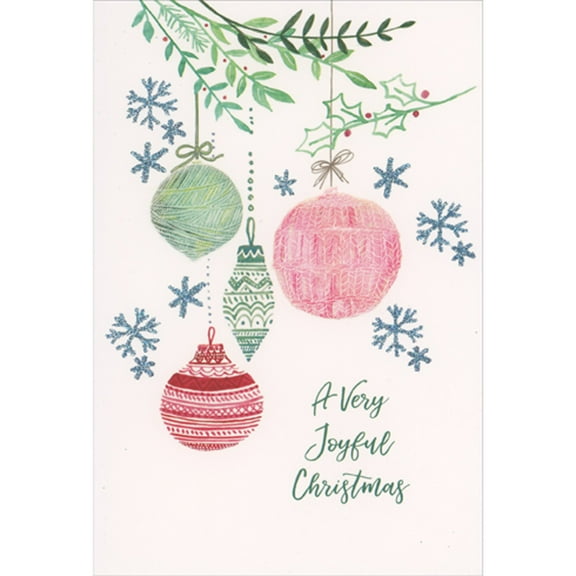 Pictura Linework Ornaments with Blue Sparkling Glitter Snowflakes Christmas Card
