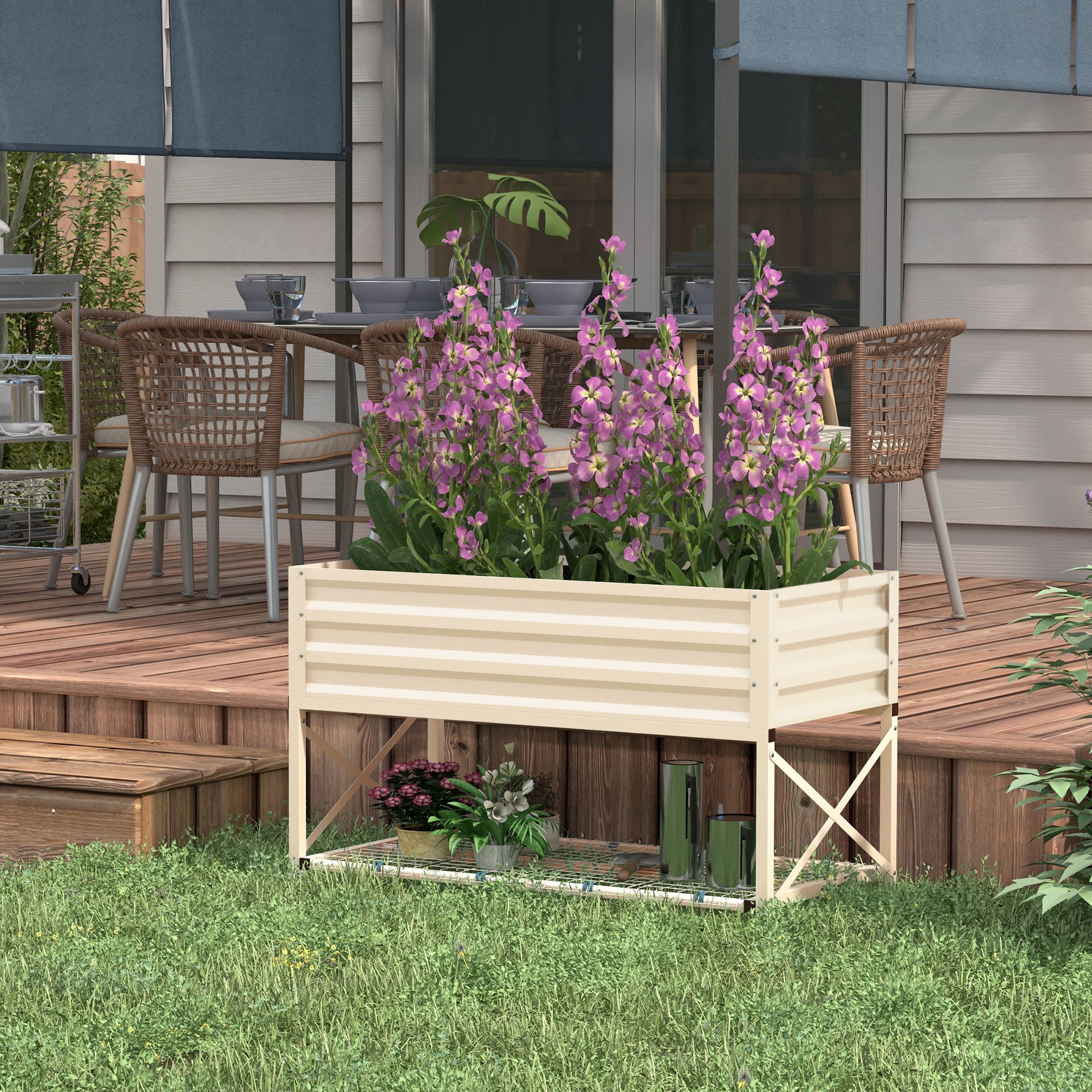 AsterOutdoor Raised Garden Bed with Galvanized Steel Frame, Elevated Planter Box for Vegetables, Flowers, Herbs, 41.75" L x 21.25" W x 30" H, Cream