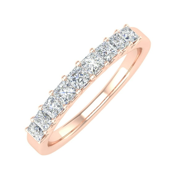 1/2 Carat Princess Cut Diamond Wedding Band Ring in 14K Rose Gold (Ring Size 8)