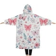 thumbnail image 2 of Oversized Wearable Blanket Hoodie,Pink Butterfly Star Floral Peach Pattern Sherpa Blanket Hoodie with Super Pockets,Super Warm Fuzzy Pullover for Women & Men, 2 of 6