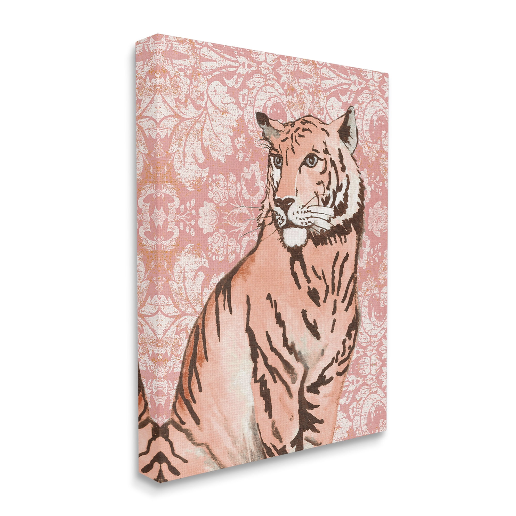 Stupell Industries Tiger with Vintage Pattern Animals & Insects Painting Gallery Wrapped Canvas Art Print Wall Art, 16 x 20