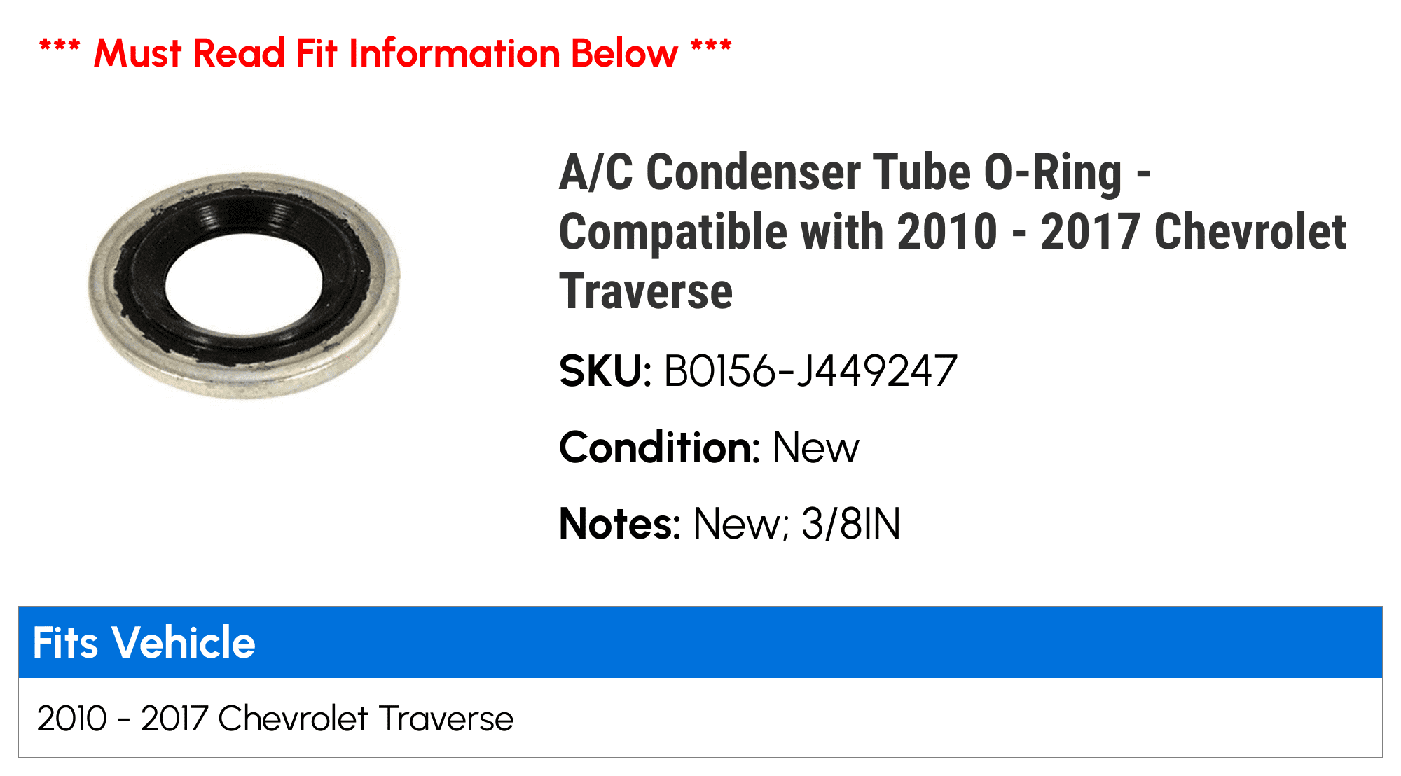 A/C Condenser Tube O-Ring - Compatible with 2010 - 2017 Chevy Traverse 2011 2012 2013 2014 2015 2016