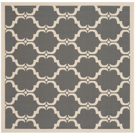SAFAVIEH Courtyard Estelle Geometric Indoor/Outdoor Area Rug, Anthracite/Beige, 5'3" x 5'3" Square