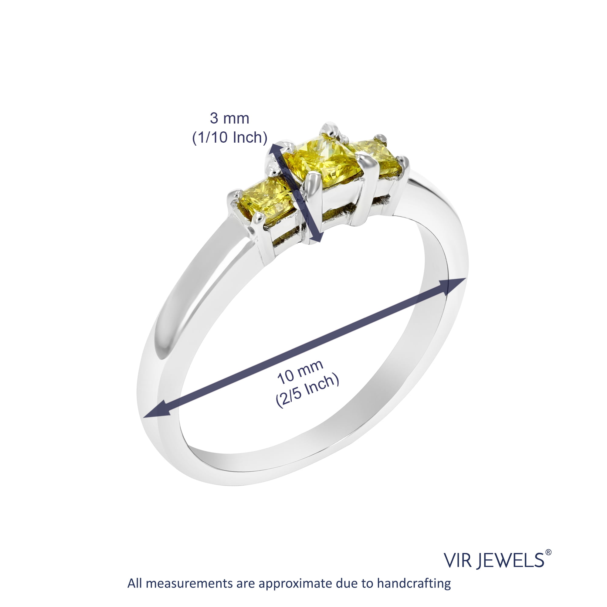 Vir Jewels 1/2 CTTW 3 Stone Princess Yellow Diamond Engagement Ring .925 Sterling Silver Size 7