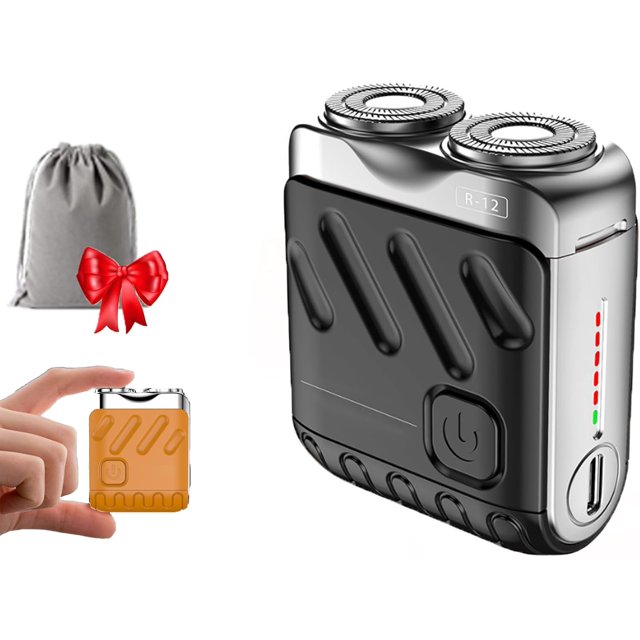 Portable Rotary Dual Ring Electric Shaver, Washable Double Head Razor,Afeitadora EléCtrica PortáTil Rotativa De Doble Anillo, Mini Small Steel Cannon Rotary Dual Ring Electric Razor. (Black)