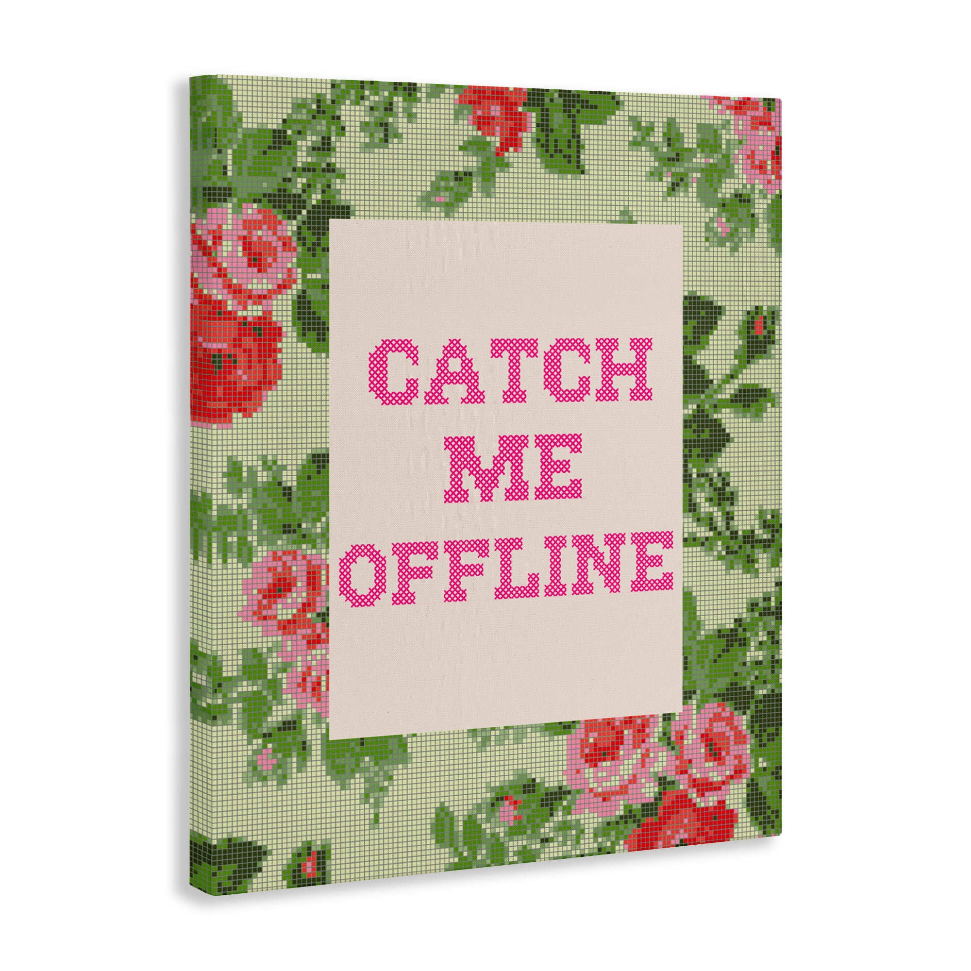 Stupell Industries Catch Me Offline Faux Cross Stitch Canvas Wall Art, design by Lil' Rue