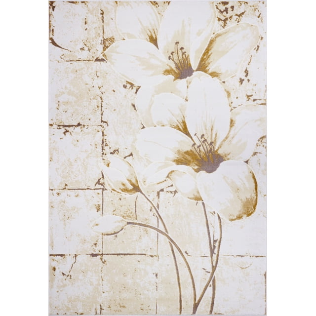 Ladole Rugs Tulips Floral Pattern Innovative Design Indoor Area Rug Carpet in Beige-Cream, 8x11 (7'10" x 10'5", 240cm x 320cm)