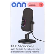 onn USB Tri-Pattern Microphone with Volume/Mute Controls and 3.5mm Headphone Jack, Black