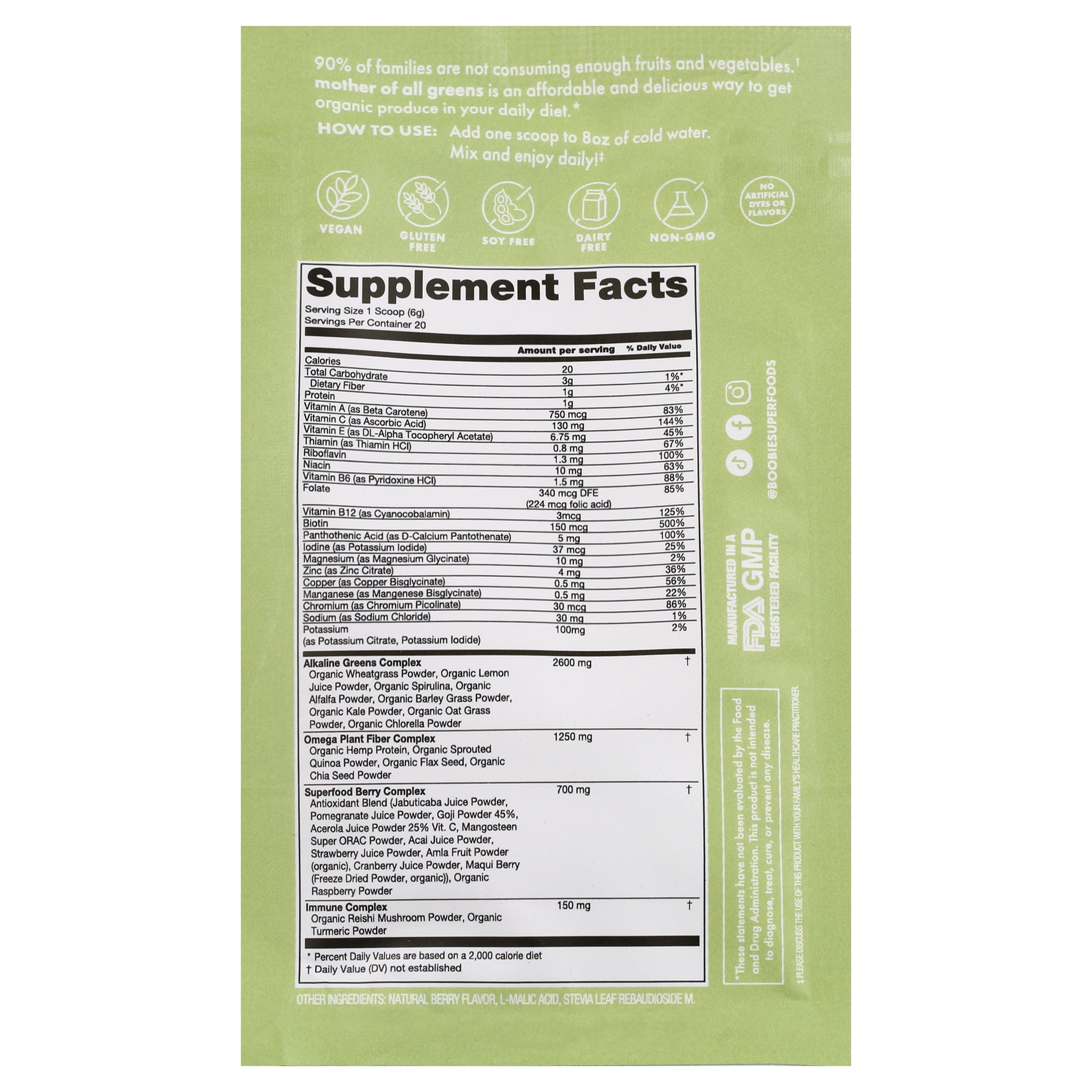 Mother of All Greens Daily Superfood Greens Blend, Light Berry Flavor, 20 Servings
