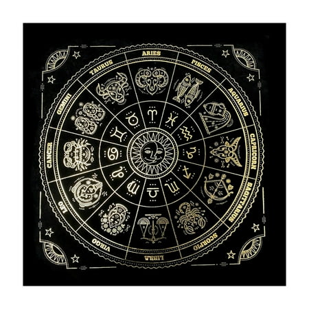 

Topaty Altar Cloth - Tarot Card Cloth | Tarot Cards Table Napkins Black Gold Tablecloth Square Altar Pagan Spiritual Celestial Deck Cloth with Fringes Zodiac Circle Horoscope Signs