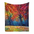 thumbnail image 1 of Nature Soft Flannel Fleece Throw Blanket, Colorful Trees and Falling Autumn Leaves Seasonal Art Picture, Cozy Plush for Indoor and Outdoor Use, 50" x 60", Vermilion Navy Blue, by Ambesonne, 1 of 6