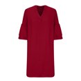 thumbnail image 5 of Diufon Women's Summer Casual Dresses V Neck Layer 3/4 Length Sleeve Dress Solid Color Dress, 5 of 5