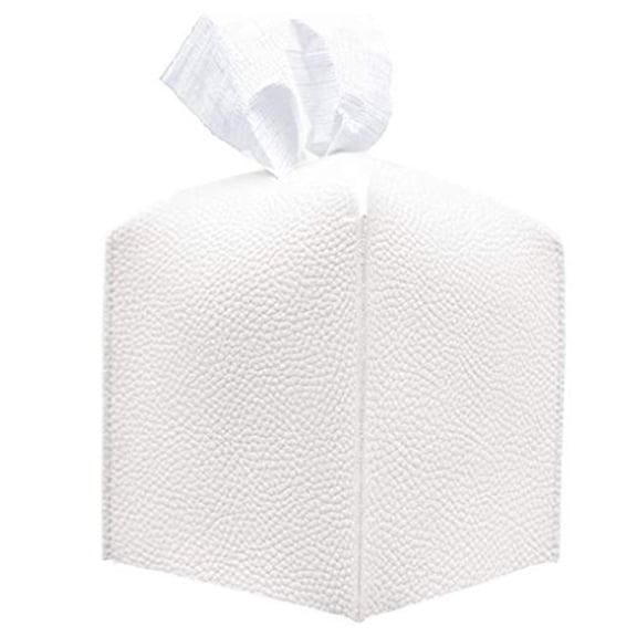 Tissue Box Cover, Modern Square Cube Covers PU Leather Tissue Storage Box Cover for Home Bathroom Countertop Office Decor - white