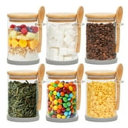 6 Pack Airtight Glass Jars with Bamboo Lids & Spoons, 17 oz Borosilicate Glass Jars Containers, Clear Food Storage Canister for Coffee, Tea, Flour, Candy, Salts and More