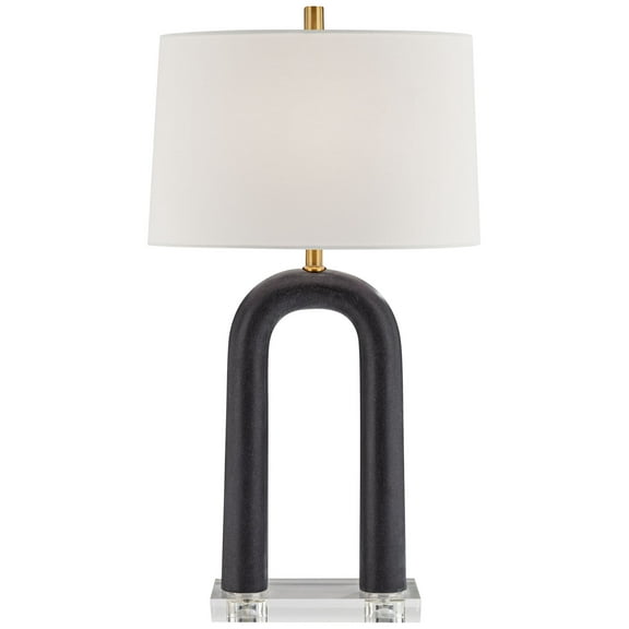 Possini Euro Design Elie 29" Tall Modern End Table Lamp Speckled Black Faux Stone Finish Single White Shade Living Room Bedroom