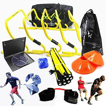 NEW TEAM SPEED AGILITY & QUICKNESS Training Kit with Instructional DVD | High School & College | Football, Soccer, Basketball, Baseball, Supports All Sports | Hurdles, Ladder, Power Resistor, &