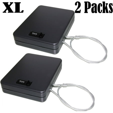 Pack of 2 X-Large Size Handgun Safe Vault Security Pistol Safety Case Combination Lock Box (Combo