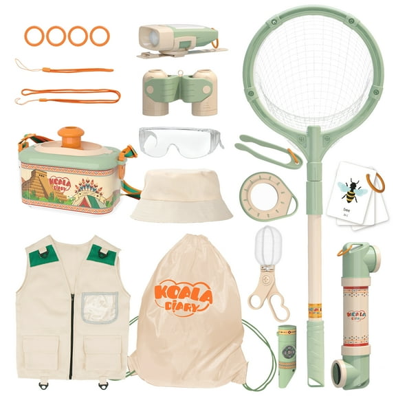 Kids Adventurer's Nature Explorer Set,Featuring Butterfly Net, Bug Catcher, Binoculars, Explorer Vest & Hat, Magnifying Glass and LED Flashlight. Perfect Educational Outdoor Gift for Ages 3 