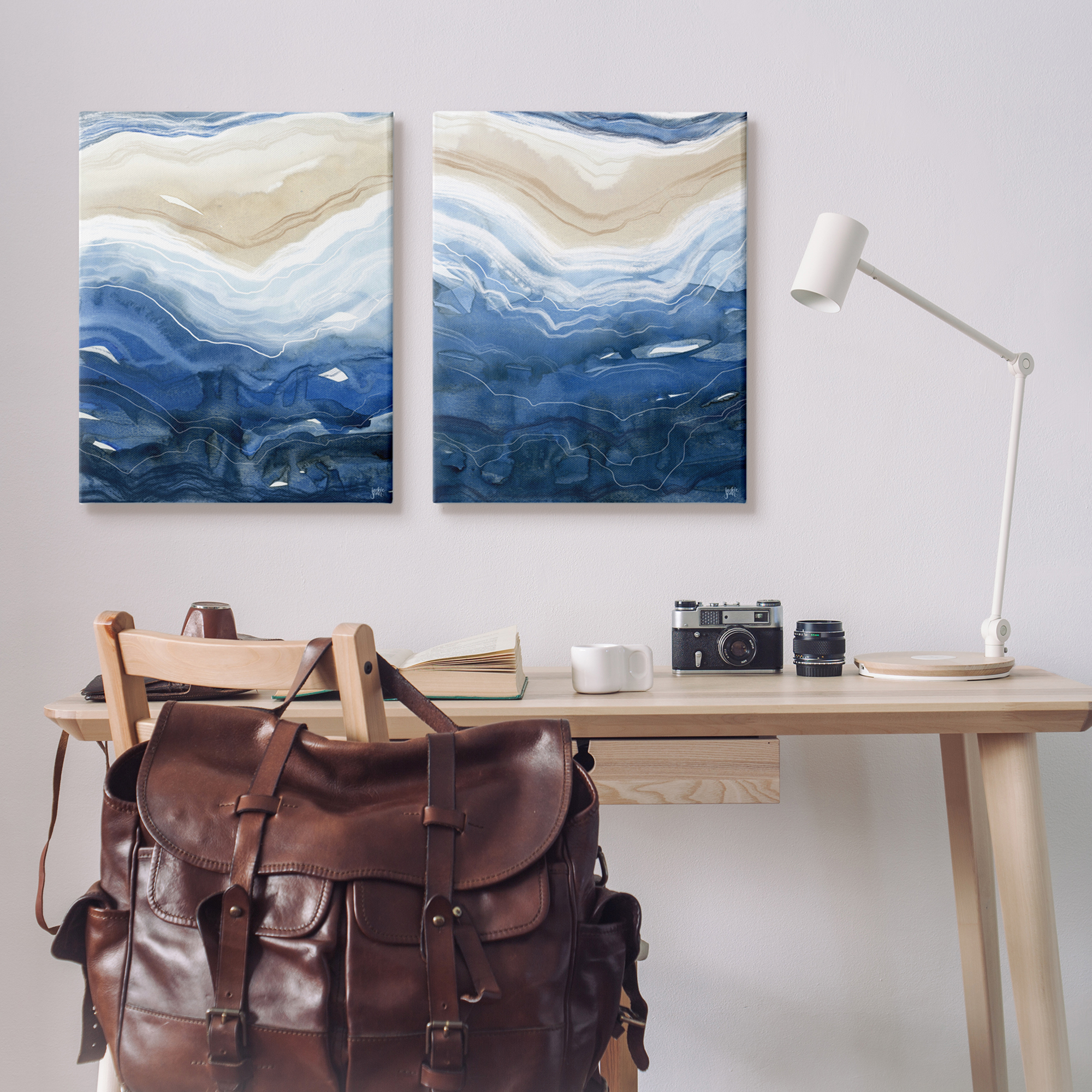 Stupell Indtries Abstract Ocean Geode Landscape By Blue Beige Lines,24 x 30,Design by Jackie Quigley