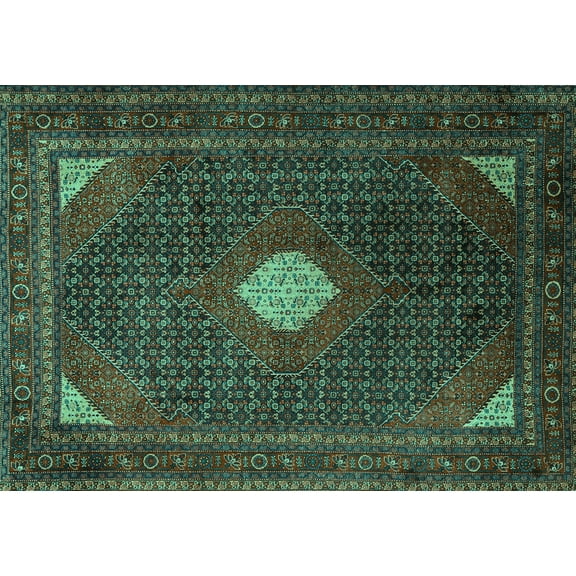 Ahgly Company Machine Washable Indoor Rectangle Persian Turquoise Blue Traditional Area Rugs, 5' x 7'