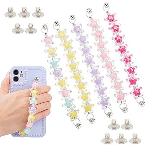 5 Colors Phone Case Chain Phone Finger Strap Star Beaded Secure Phone  Bracelet Strap Drop Resistance Phone Grip Holder with Screws for DIY Phone  Case Cloth Purse Shoes 6.4/16.5mm 