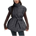 thumbnail image 6 of Women Puffer Vest Winter Sleeveless Jacket Belted Quilted Down Vest Hooded Zip Up Warm Lightweight Outerwear, 6 of 8