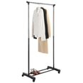 thumbnail image 5 of Single-bar Vertical & Horizontal Stretching Stand Clothes Rack with Shoe Shelf YJ-01 Black & Silver, 5 of 8