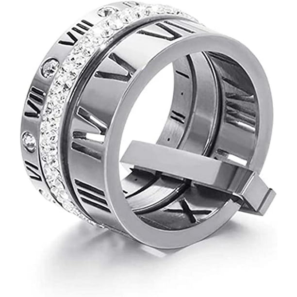 Anillo de acero inoxidable con numeros romanos de circonia cubica para mujeres y ninas anillos 3 en 1 Spinner 8 JAMW Sencillez Walmart en linea