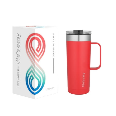 

Life’s Easy - Stainless Steel Mug with Handle Vacuum Insulated Mug for Hot and Cold Drink Leak-Proof Spill-Proof Red 20 oz