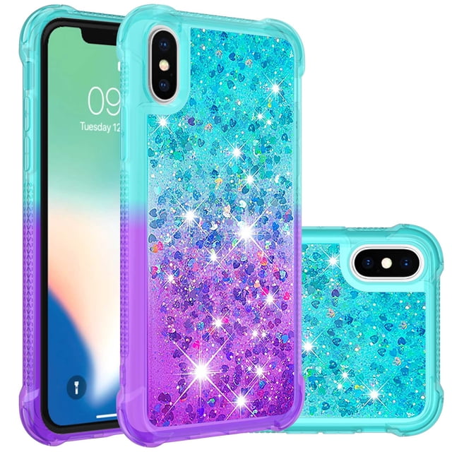 Funda para iPhone X/iPhone XS Transparente con Brillos Carcasa Protectora Antigolpes con Glitter Brillante