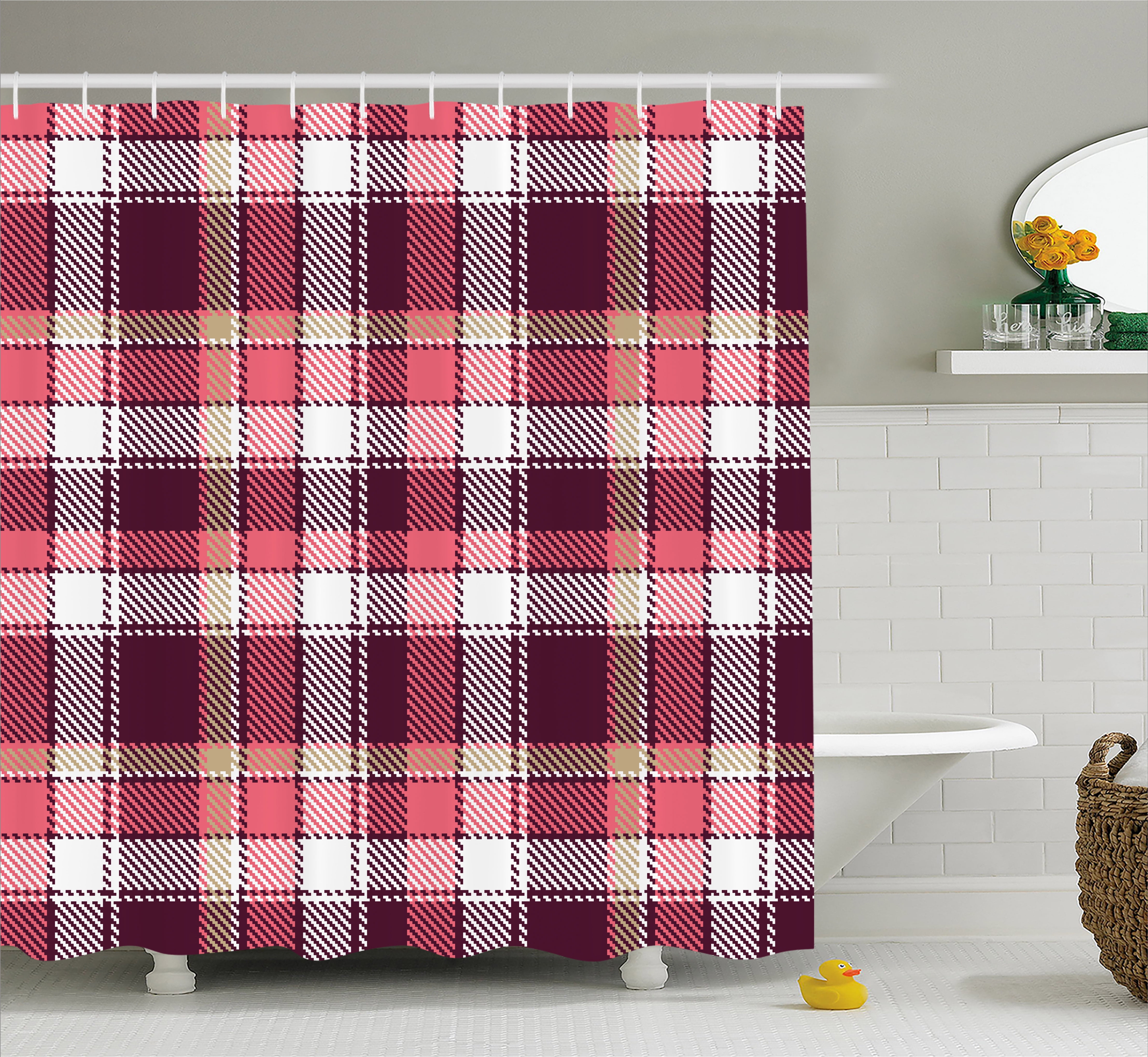 Checkered Shower Curtain, Old Fashioned Style Garment Pattern