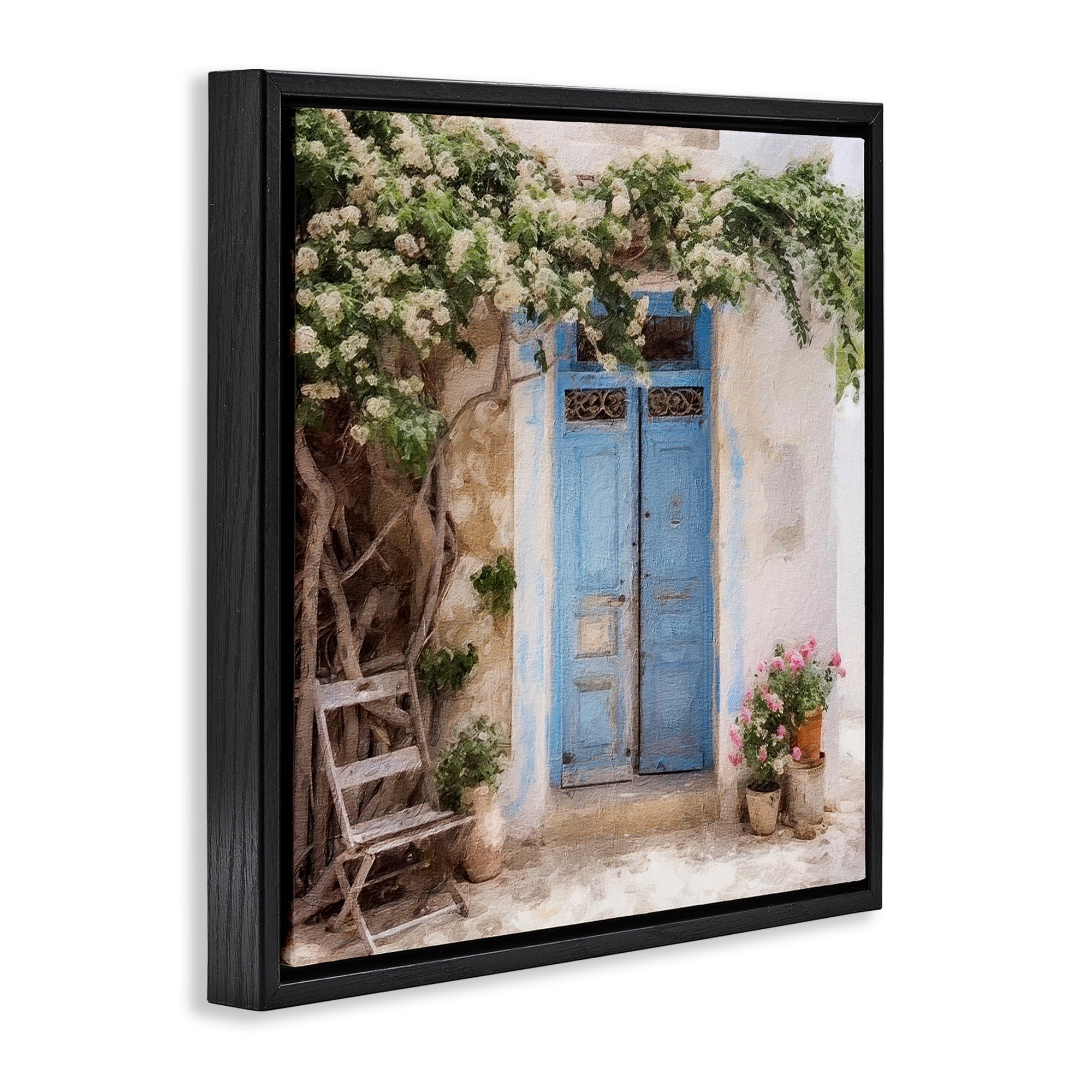 Stupell Industries Greek Doorway with Tree Town & City Painting Black Floater Framed Canvas Art Print Wall Art, 25 x 25