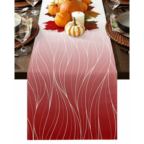Red Ombre Lines Table Runner-Cotton Linen- 36 Inch Holiday Dresser Scarves, Simple Red White Stripes Texture Tablerunner for Kitchen Coffee/Dining Bedroom Home Living Room Dinner Scarf Décor 13x36