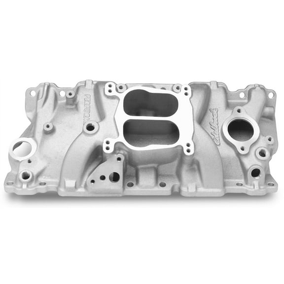 Edelbrock 3706 Performer Series Intake Manifold; Satin Finish; Idle-5500rpm; For 4 bbl Carbs; For Cast Iron Heads; EGR;