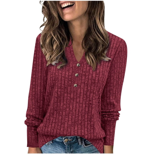 Knitted Stripe Shirts for Womens 2025 Fall Winter V Neck Button Down Sweatshirt Trends Lightweight Pullover Sweater Blouses Spring Outfits 2025 Pullover Fall Winter Clothes