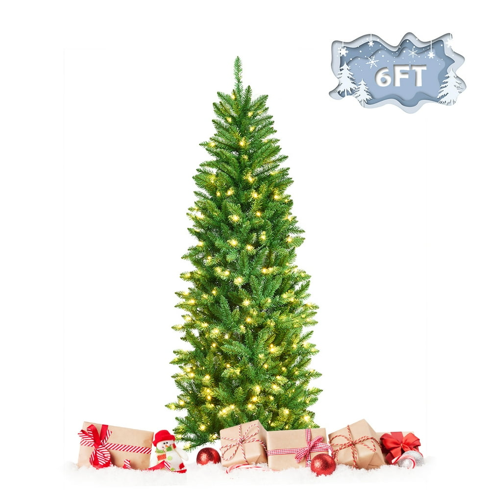Topbuy 6FT Prelit Hinged Artificial Pencil Fir Christmas Tree with UL