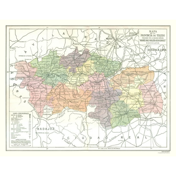 Historic Map - Toledo Province Spain - Pompido 1913 - 29.56 x 23 - Vintage Wall Art