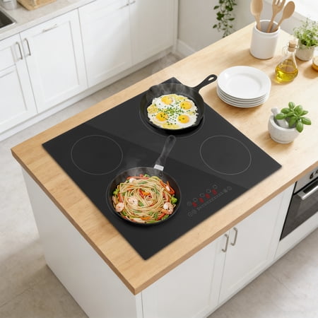 4 Burners Built-in Electric Stove Top Hot Plate, Drop-in Ceramic Cooktop Kitchen Stoves, Electric Cooktop with Touch Control, Safety Lock, Timer
