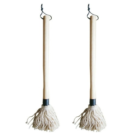 

2 Pcs Basting Barbecue Mop Cotton Fiber Head Long Hardwood Handle Dish Mop for Roasting Grilling Apply Barbeque Sauce M