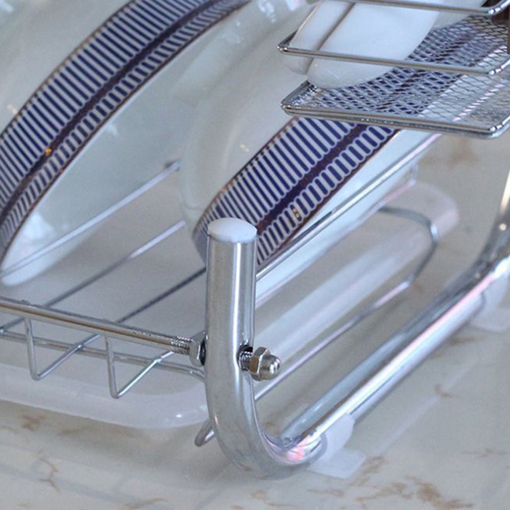 WHAMVOX 2-Tier Dish Cup Drying Rack Kitchen Tool Drainer Stainless Steel Dryer Tray Dish Holder Organizer for Home Restaurant (Silver)