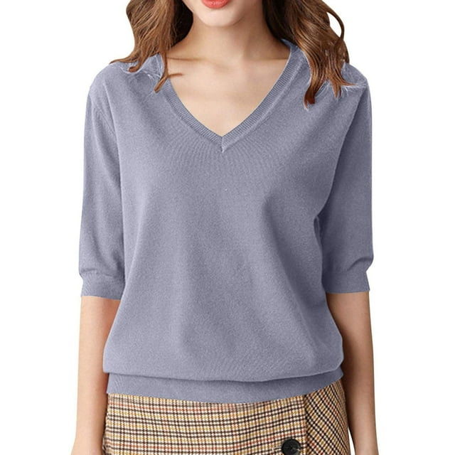 SGMVNU Chandails pour Femmes Chandail en Tricot Uni Haut Col Rond Chandail Doux Confortable Décontracté Manches Longues pour l'Automne et l'Hiver Mode Tricot Vêtements d'Automne et d'Hiver (Bleu, P)