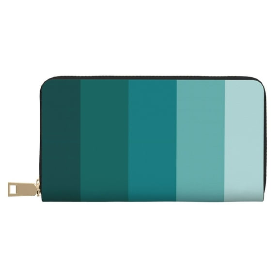 Leather Thin Slim Wallets for Women Men - Teal Color Clutch Card Wallet for Women Men with Zipper