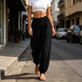 thumbnail image 6 of Khunlpohl Cotton Linen Pants for Womens Elastic Waist Drawstring Joggers Pant with Pockets Lightweight Casual Loose Trousers, 6 of 8
