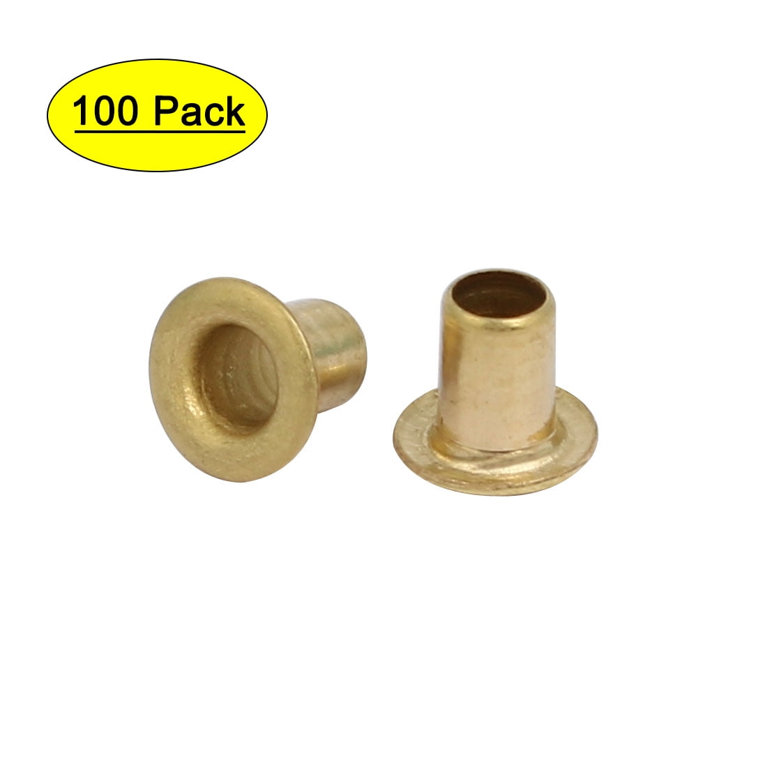 100pcs M3 x 4mm Brass Plated Metal Hollow Eyelets Rivets Gold Tone