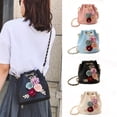 thumbnail image 2 of Women's 3D Flowers Drawstring Bucket Bag Mini PU Leather Shoulder Bag Handbag, 2 of 8