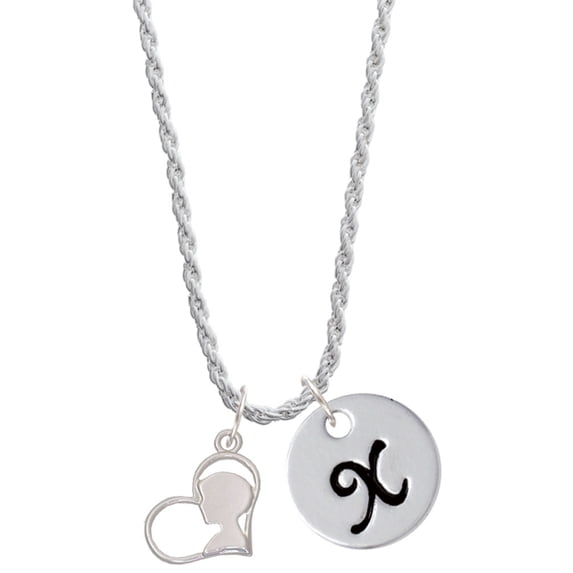 Delight Jewelry Silvertone Boy Silhouette in Heart Silvertone Script Initial Disc - X - Charm Necklace, 20"+3"