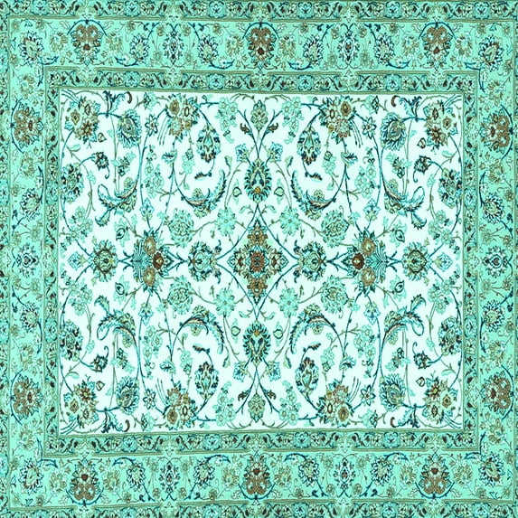 Ahgly Company Machine Washable Indoor Square Persian Turquoise Blue Traditional Area Rugs, 6' Square