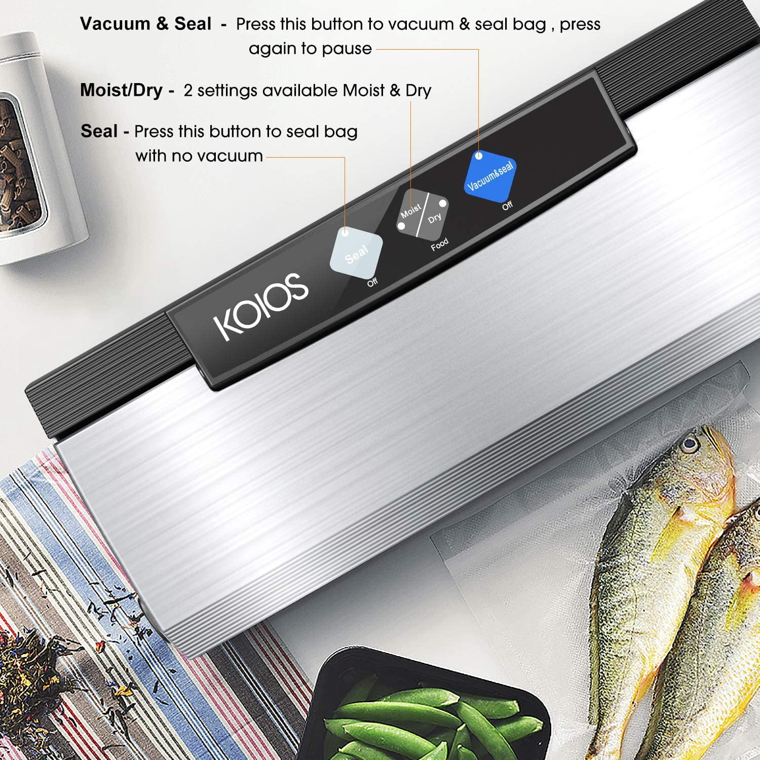 KOIOS Vacuum Sealer Machine, 85Kpa Automatic Food Sealer for w